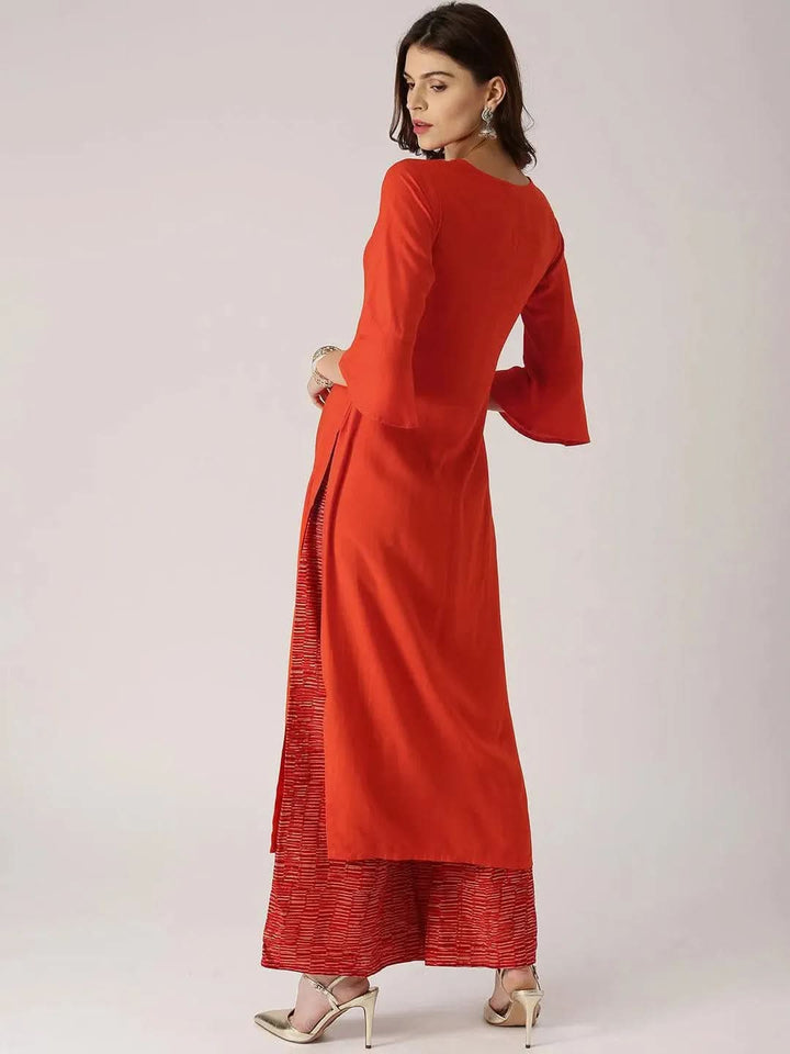 Orange Solid Rayon Kurta - Libas