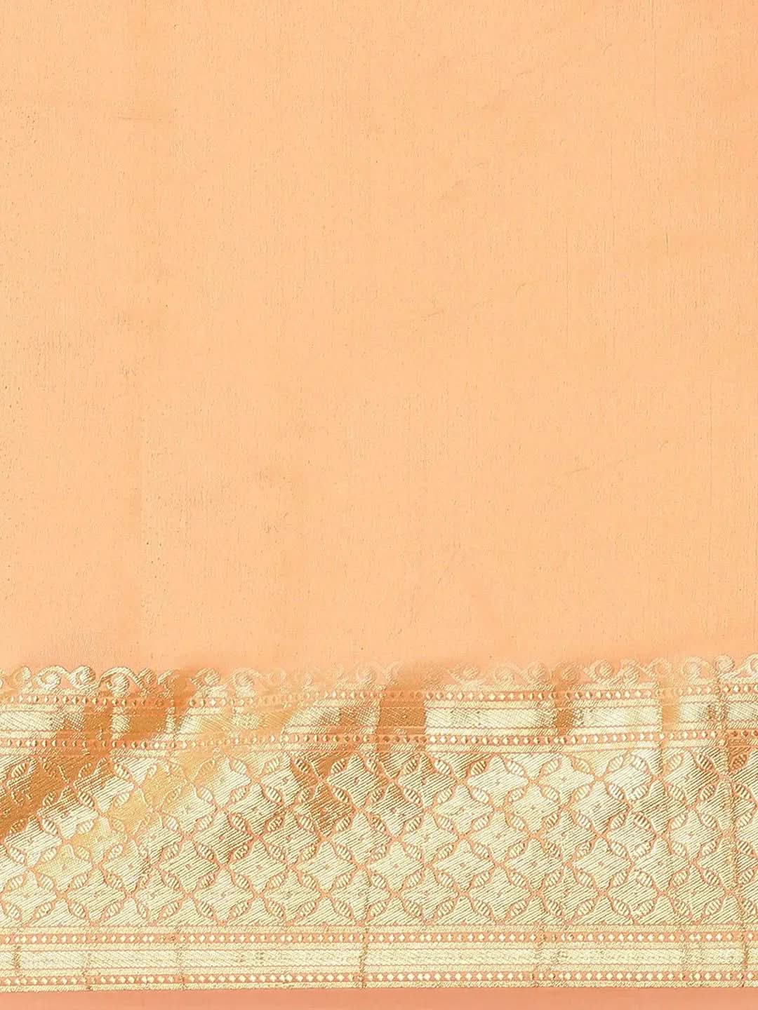 Orange Solid Silk Blend Saree - Libas