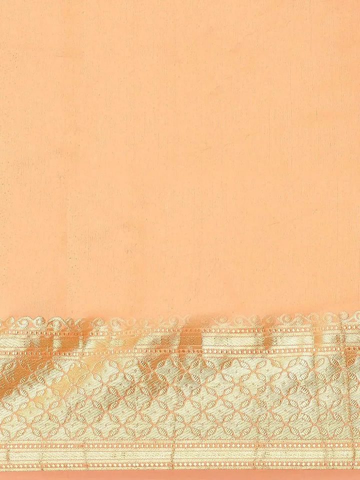 Orange Solid Silk Blend Saree - Libas