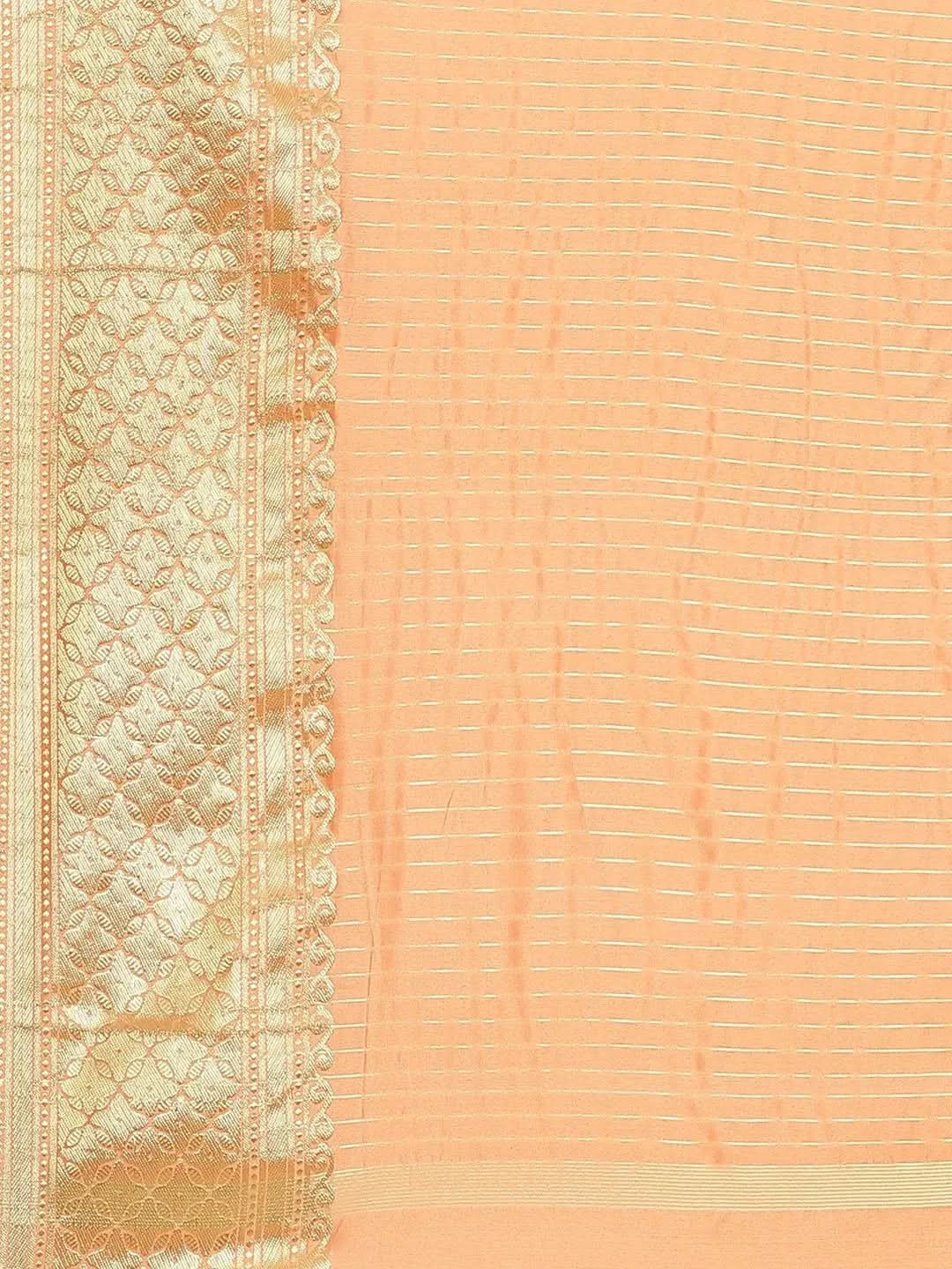 Orange Solid Silk Blend Saree - Libas