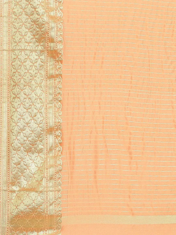 Orange Solid Silk Blend Saree - Libas