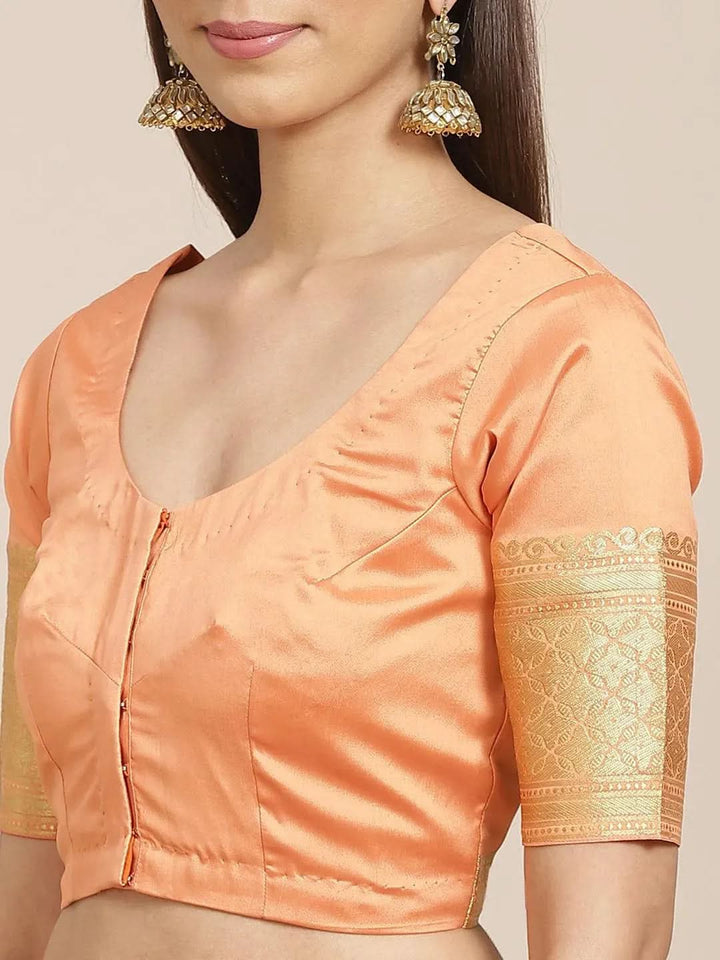 Orange Solid Silk Blend Saree - Libas