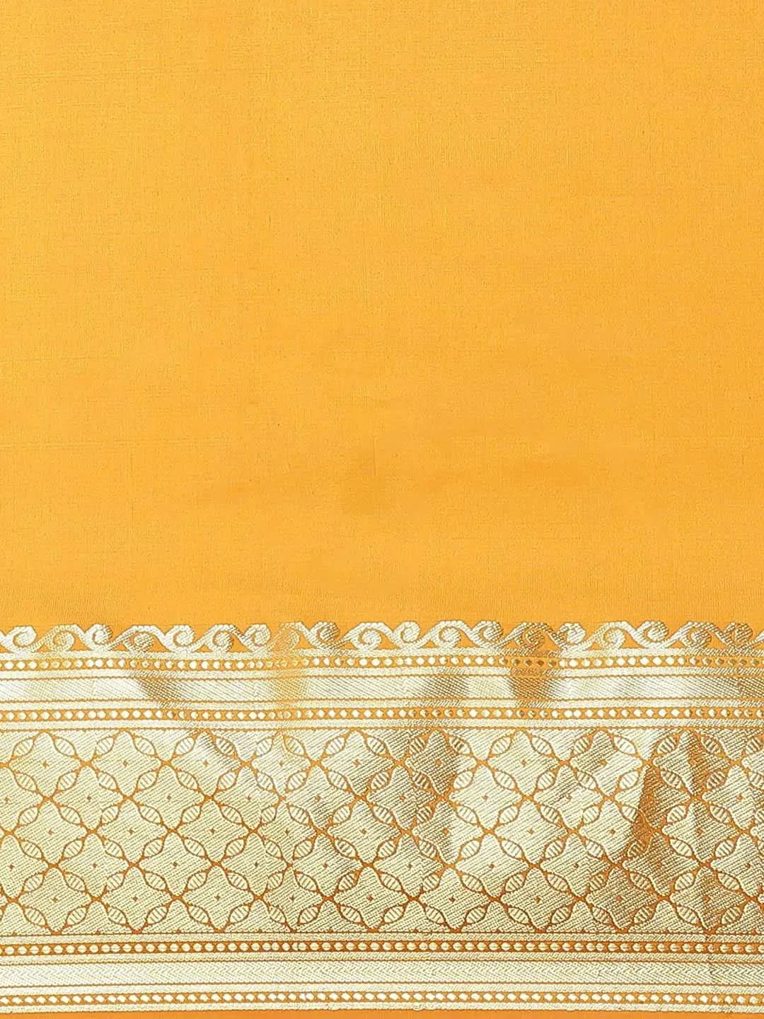 Orange Solid Silk Saree - Libas