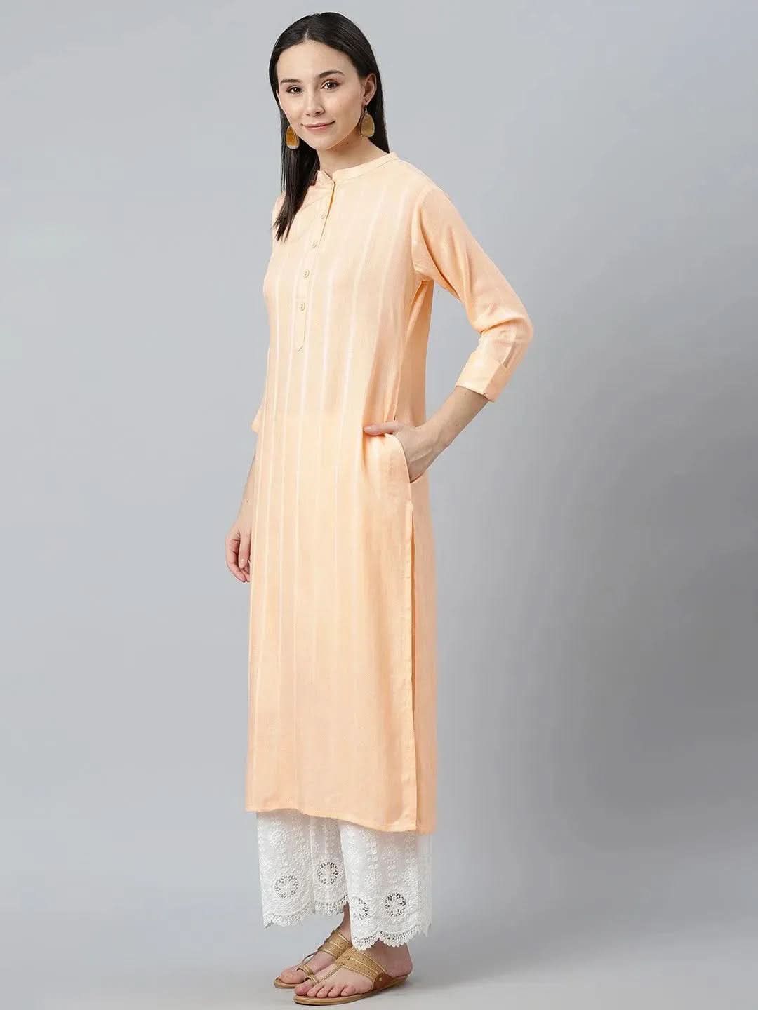 Orange Striped Rayon Kurta - Libas