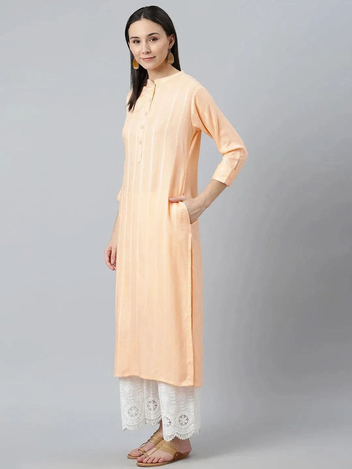 Orange Striped Rayon Kurta - Libas