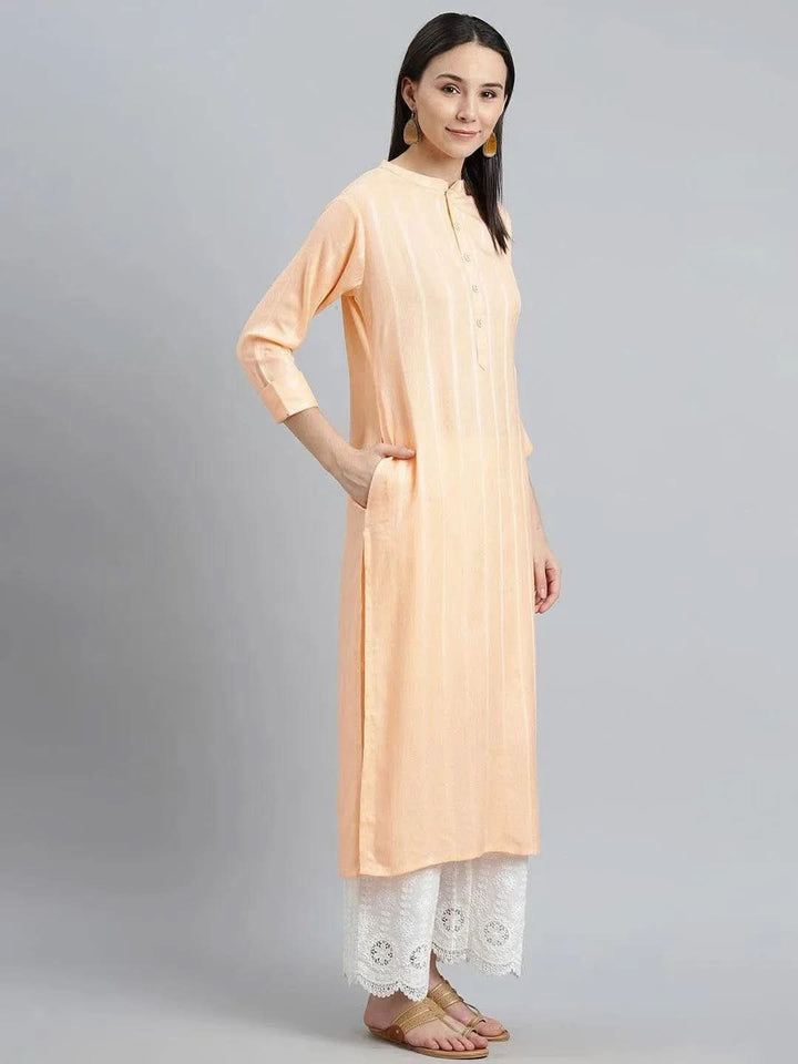 Orange Striped Rayon Kurta - Libas