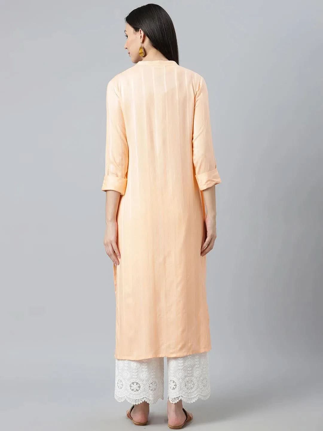 Orange Striped Rayon Kurta - Libas