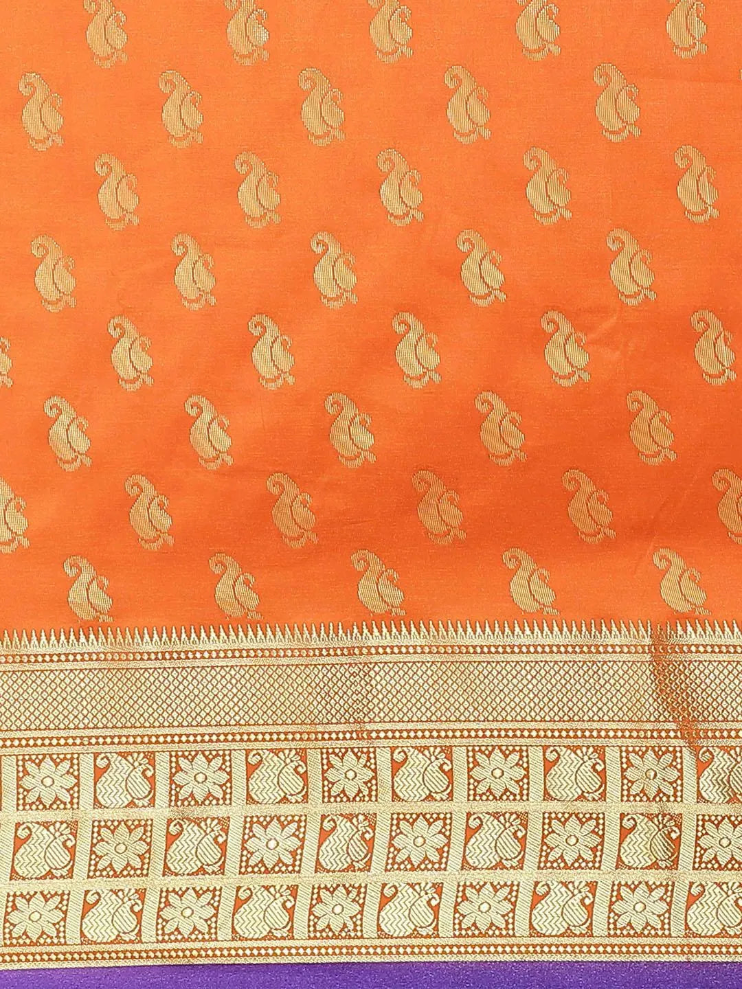 Orange Woven Design Brocade Saree - Libas