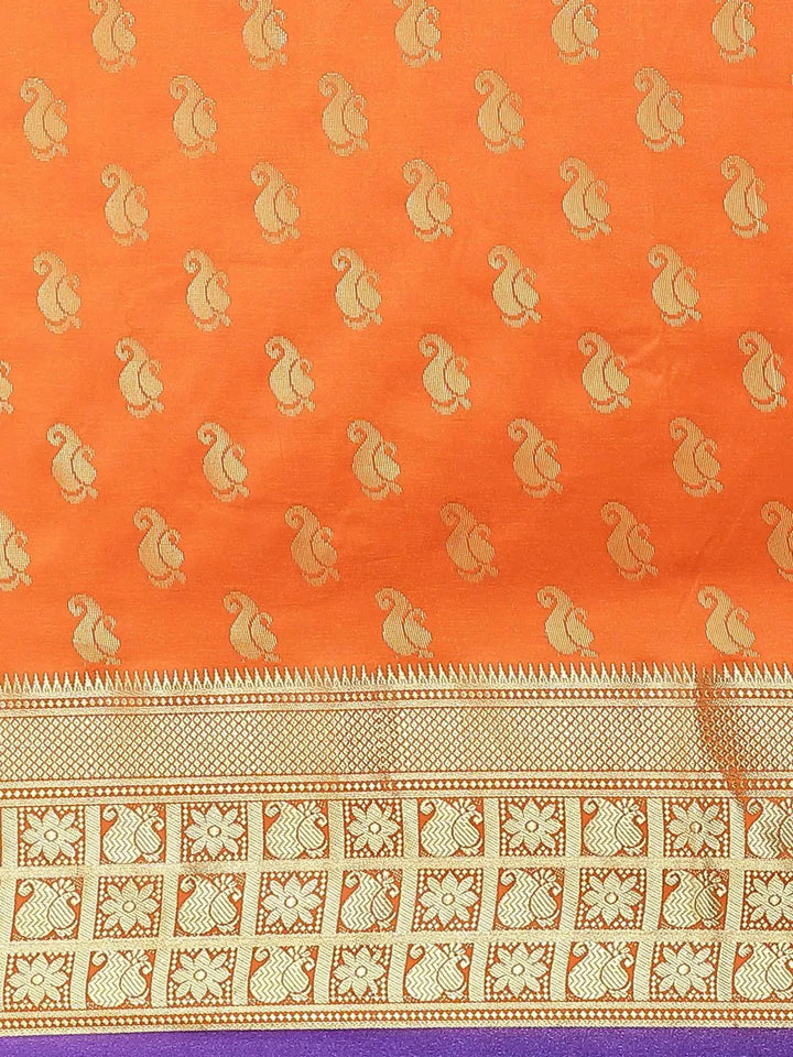 Orange Woven Design Brocade Saree - Libas
