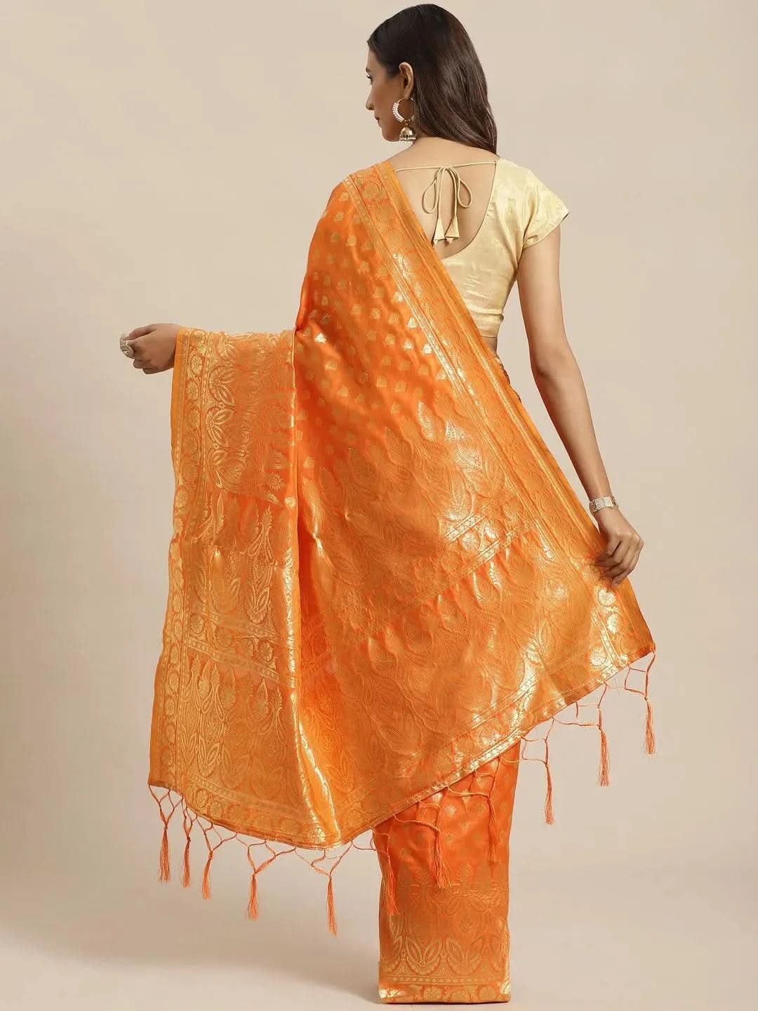 Orange Woven Design Silk Saree - Libas