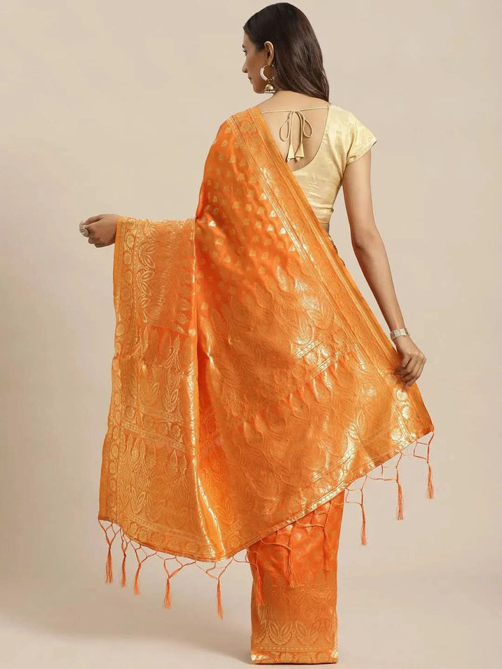 Orange Woven Design Silk Saree - Libas