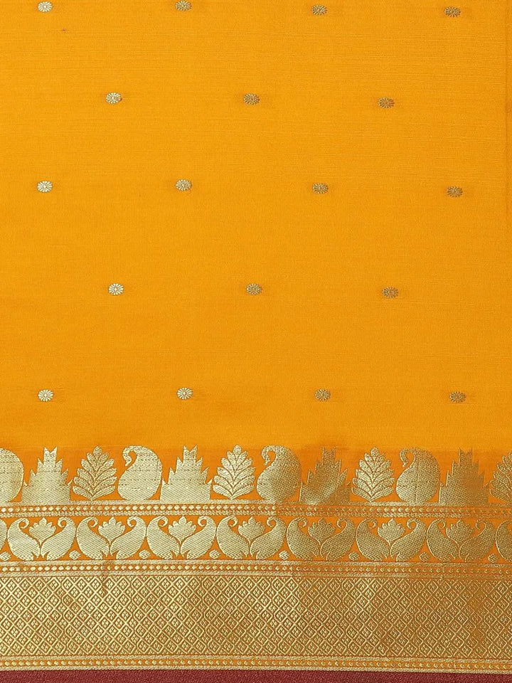Orange Woven Design Silk Saree - Libas