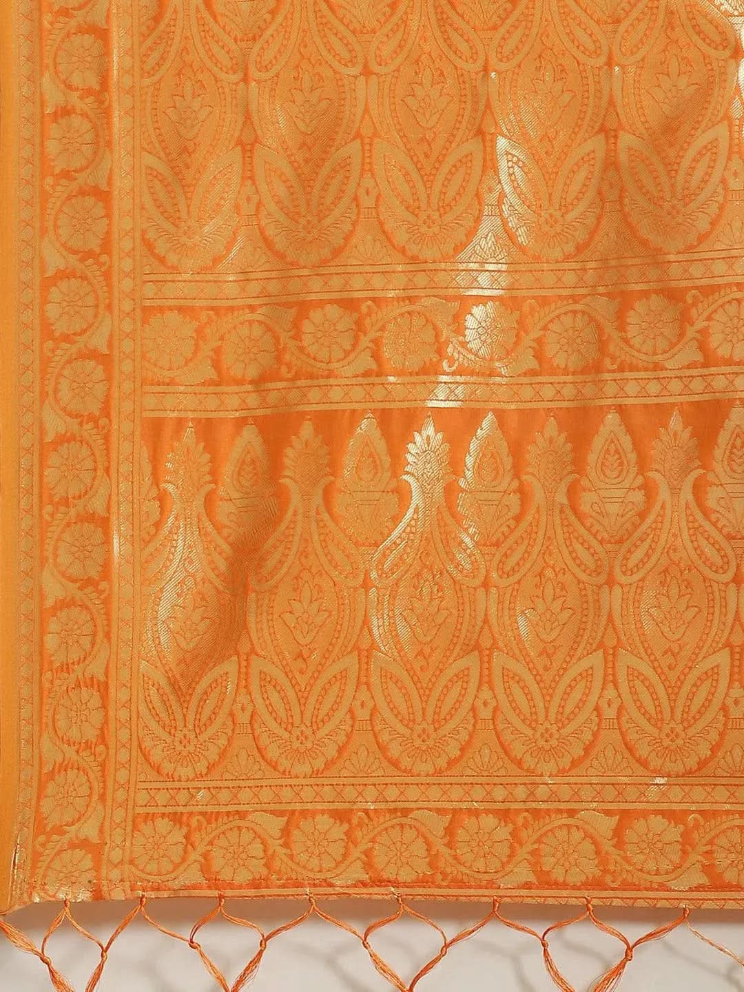 Orange Woven Design Silk Saree - Libas