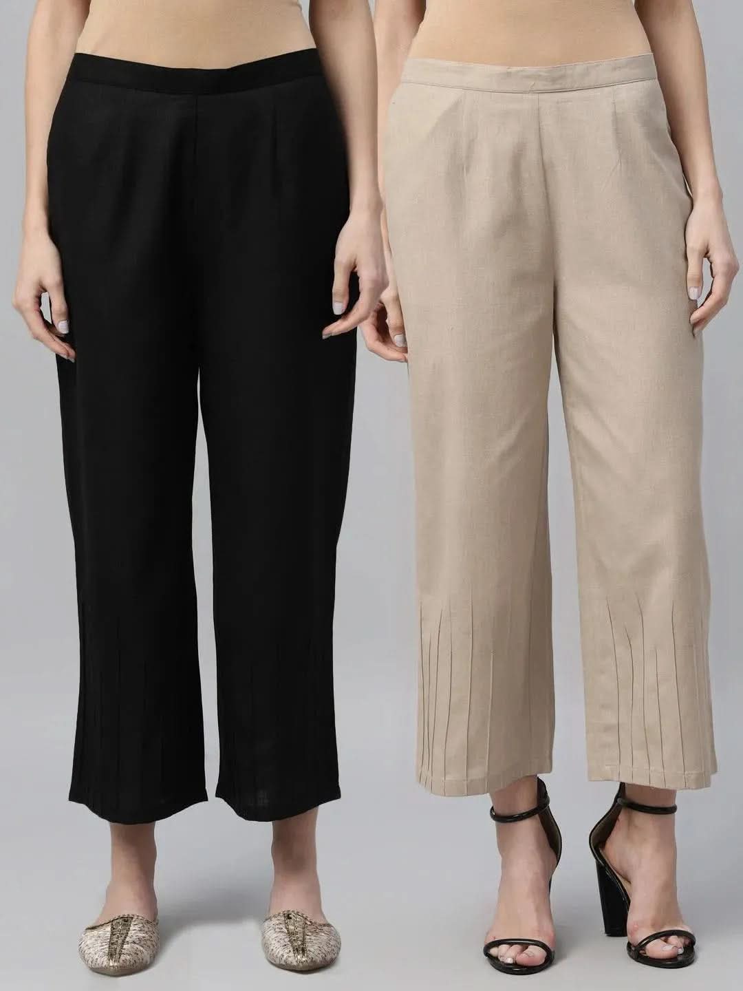 Pack of 2 Solid Cotton Palazzos - Libas