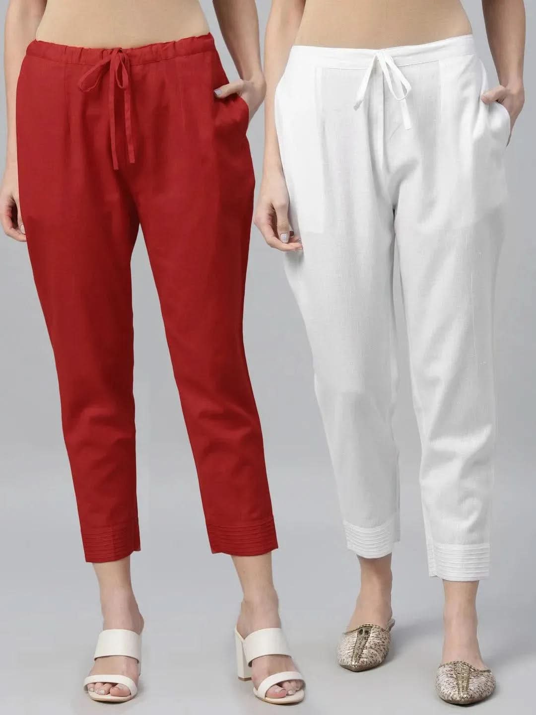 Pack of 2 Solid Cotton Trousers - Libas