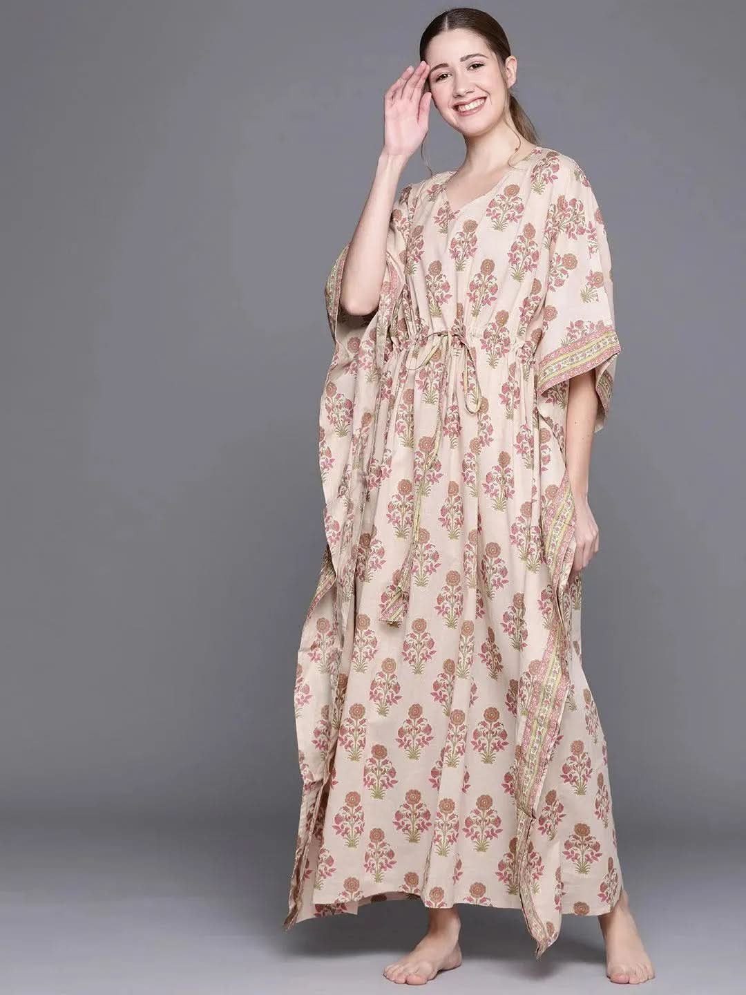 Peach Cotton Printed Kaftan Nightdress
Peach Cotton Printed Kaftan Nightdress