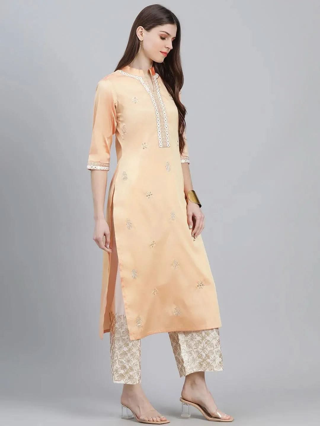 Buy Peach Embroidered Chanderi Kurta Set - 6779O-XS | Libas Ethnic Wear Online
Buy Peach Embroidered Chanderi Kurta Set - 6779O-XS | Libas Ethnic Wear Online