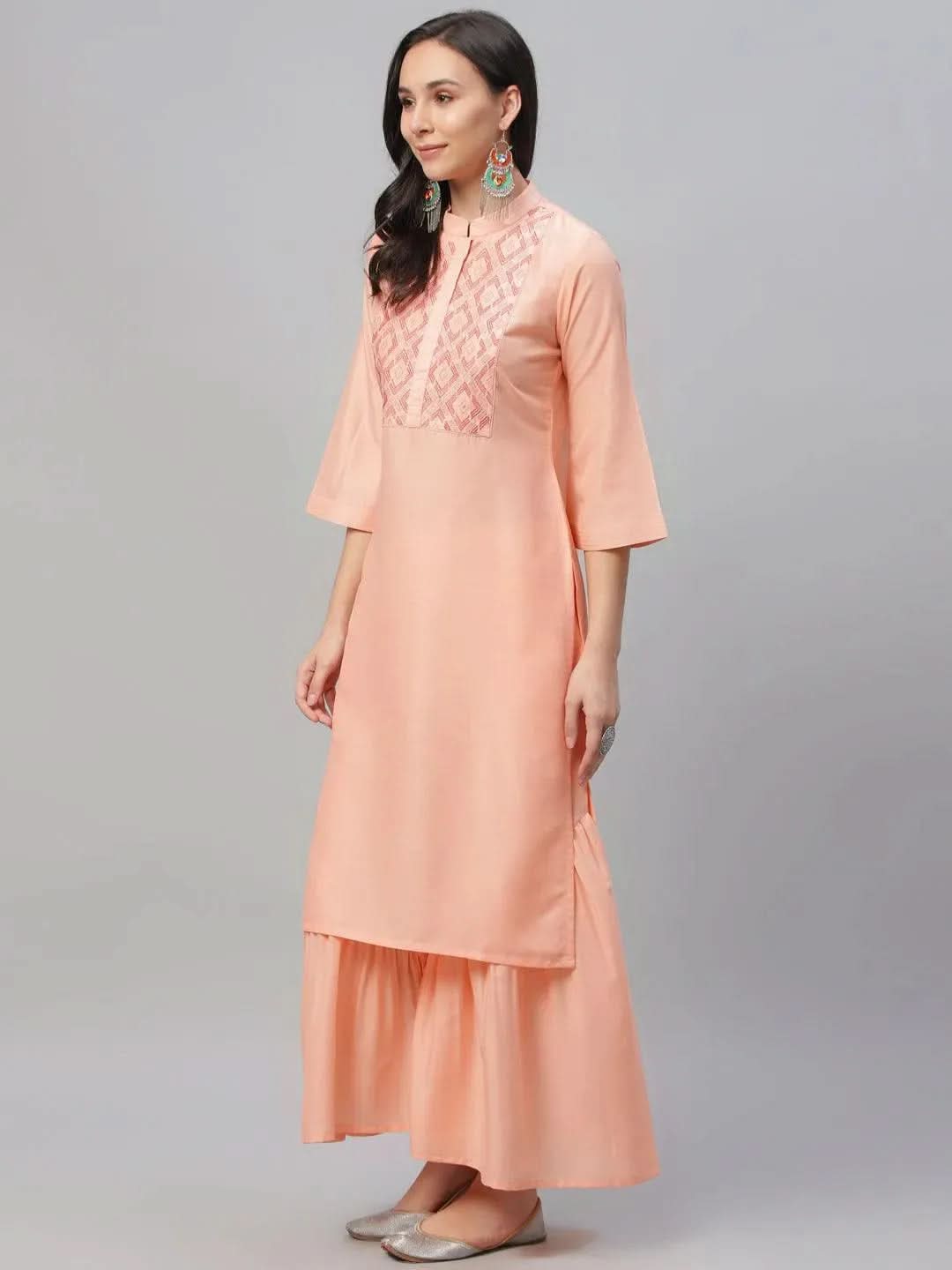 Buy Peach Embroidered Crepe Kurta - 9158-XS | Libas Ethnic Wear Online 
Buy Peach Embroidered Crepe Kurta - 9158-XS | Libas Ethnic Wear Online