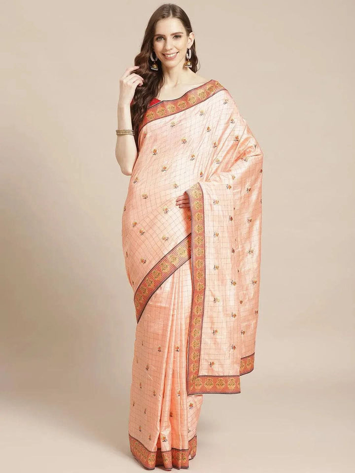 Peach Embroidered Crepe Saree - Libas