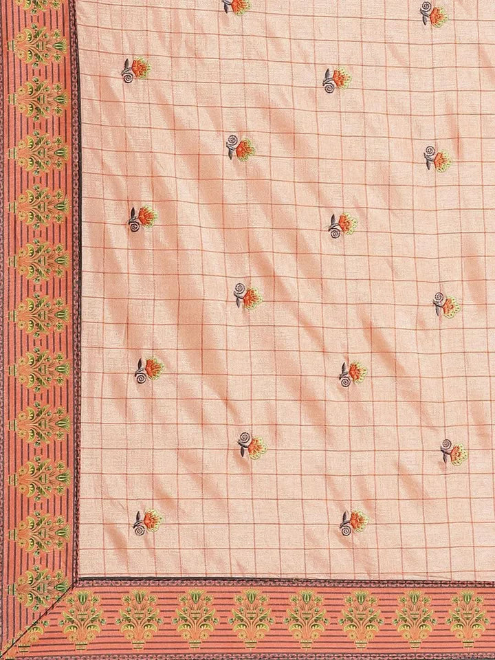 Peach Embroidered Crepe Saree - Libas