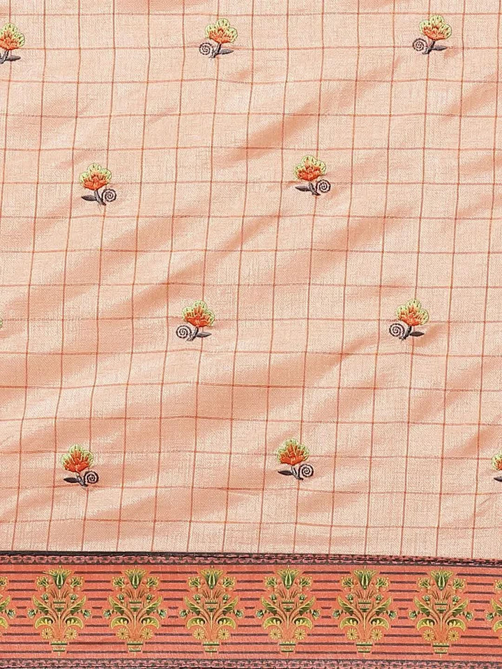 Peach Embroidered Crepe Saree - Libas
