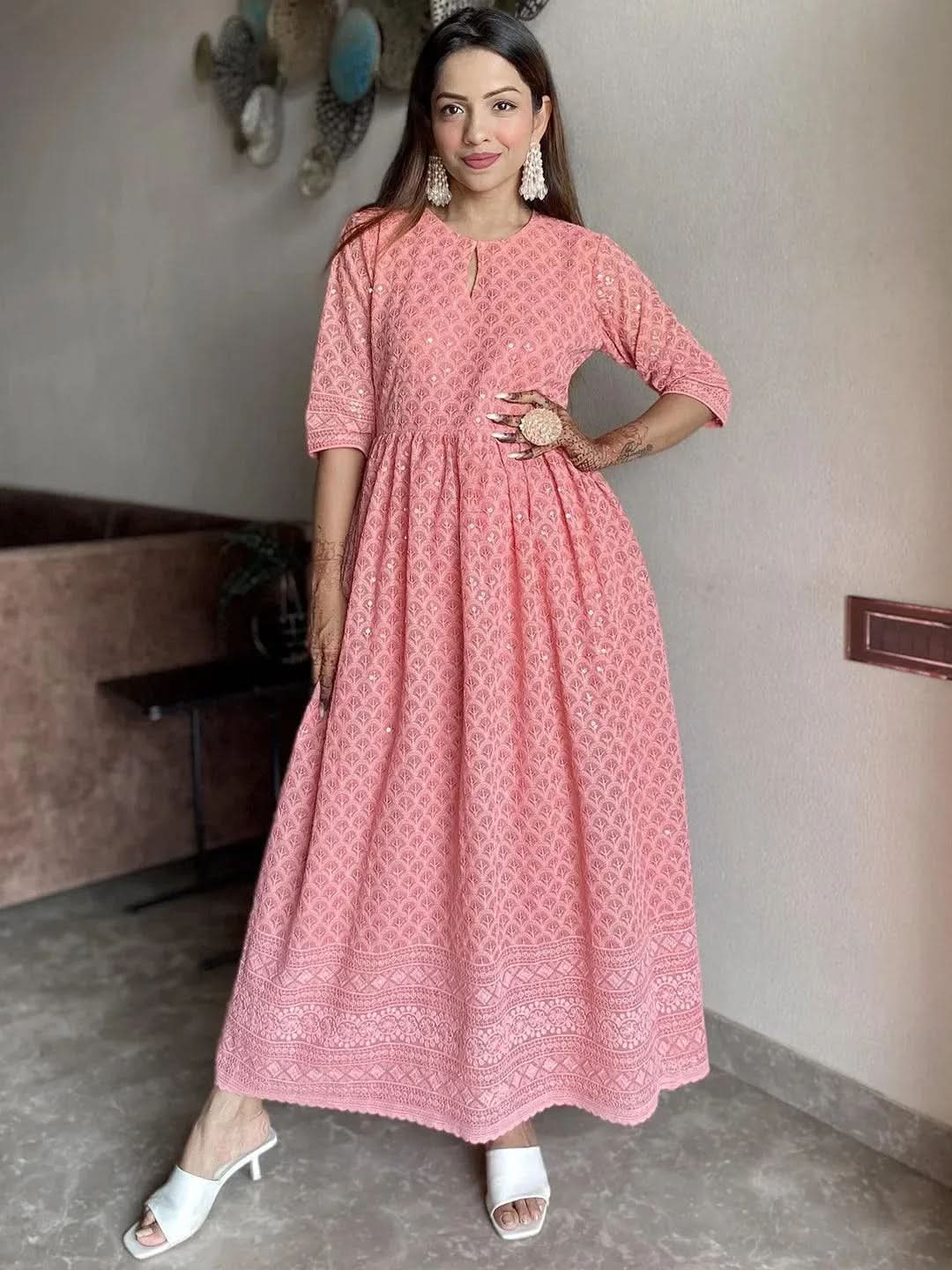 Peach Embroidered Georgette Dress
Peach Embroidered Georgette Dress