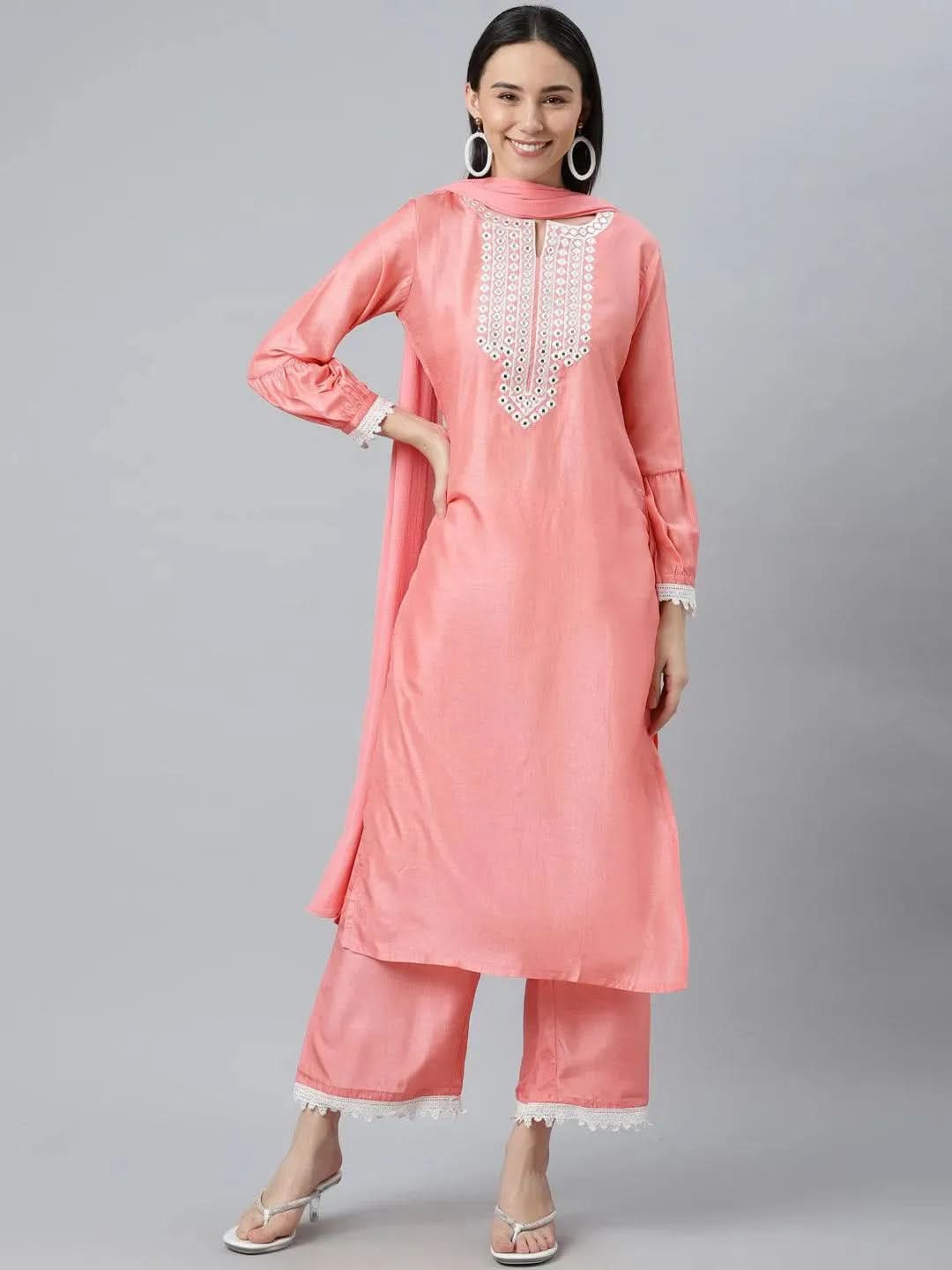 Buy Peach Embroidered Silk Blend Suit Set - 6857- | Libas Ethnic Wear Online
Buy Peach Embroidered Silk Blend Suit Set - 6857- | Libas Ethnic Wear Online