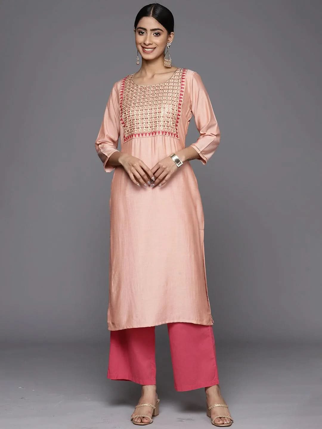 Peach Embroidered Silk Straight Kurta
Peach Embroidered Silk Straight Kurta