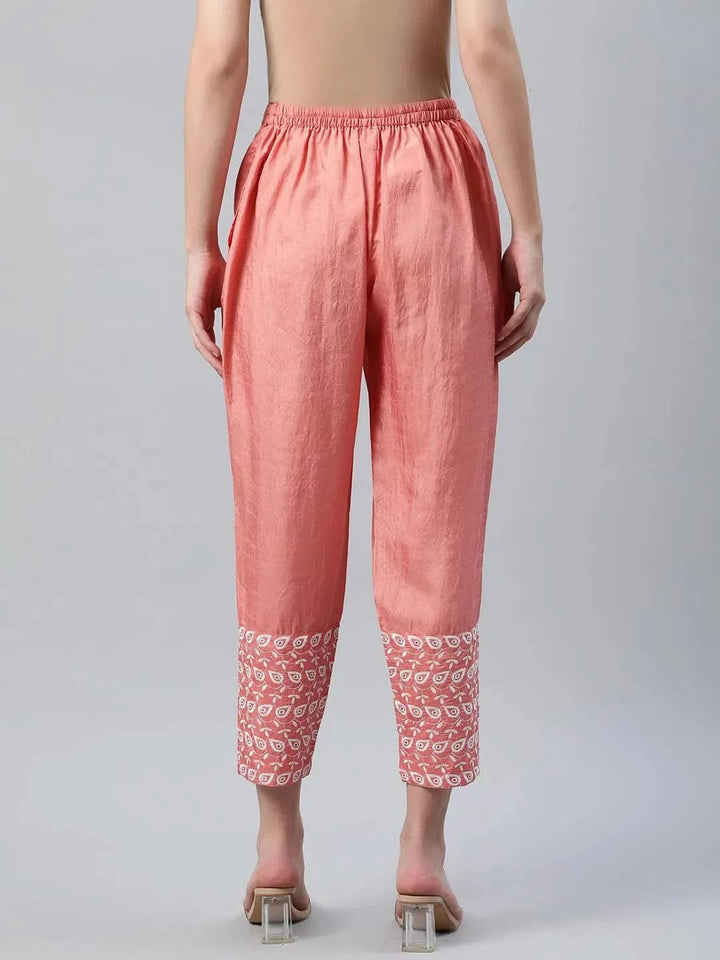 Peach Embroidered Silk Trousers - Libas