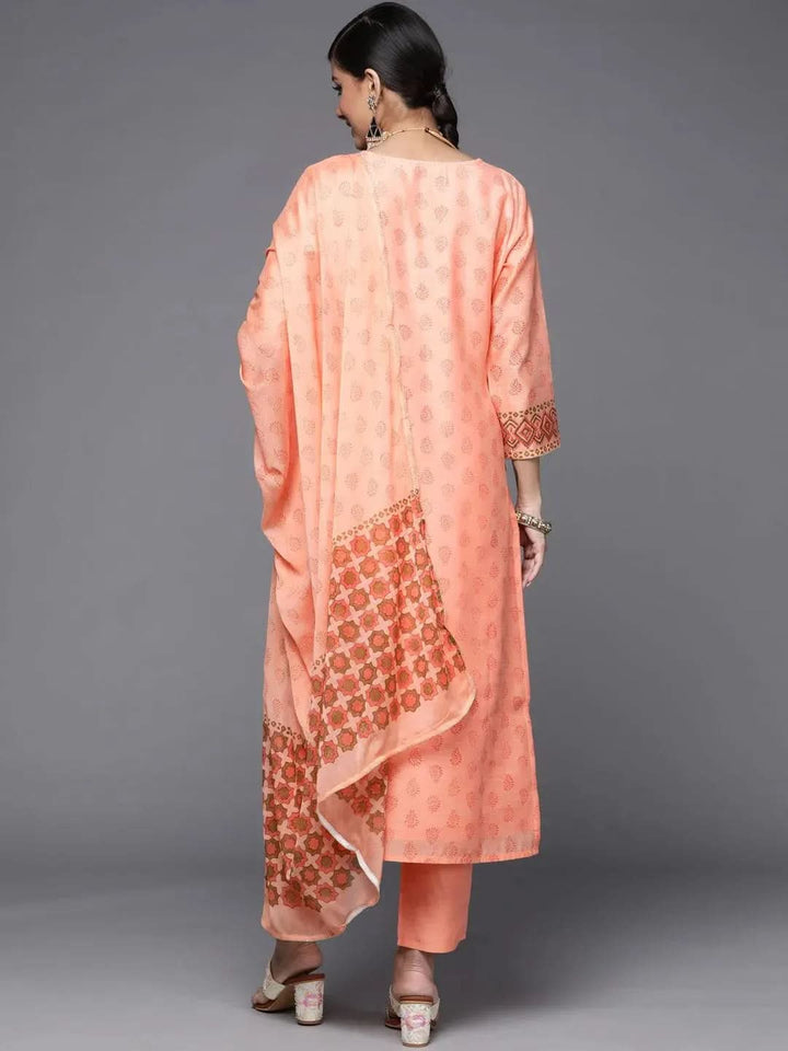 Peach Printed Chanderi Silk Suit Set - Libas