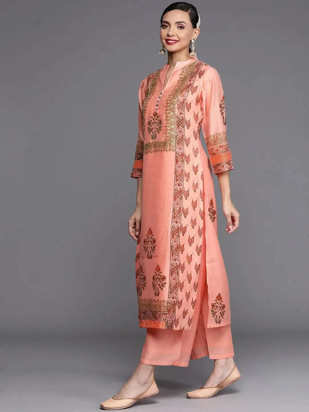 Buy Peach Printed Chanderi Silk Suit Set - 20151O- | Libas Ethnic Wear Online 
Buy Peach Printed Chanderi Silk Suit Set - 20151O- | Libas Ethnic Wear Online