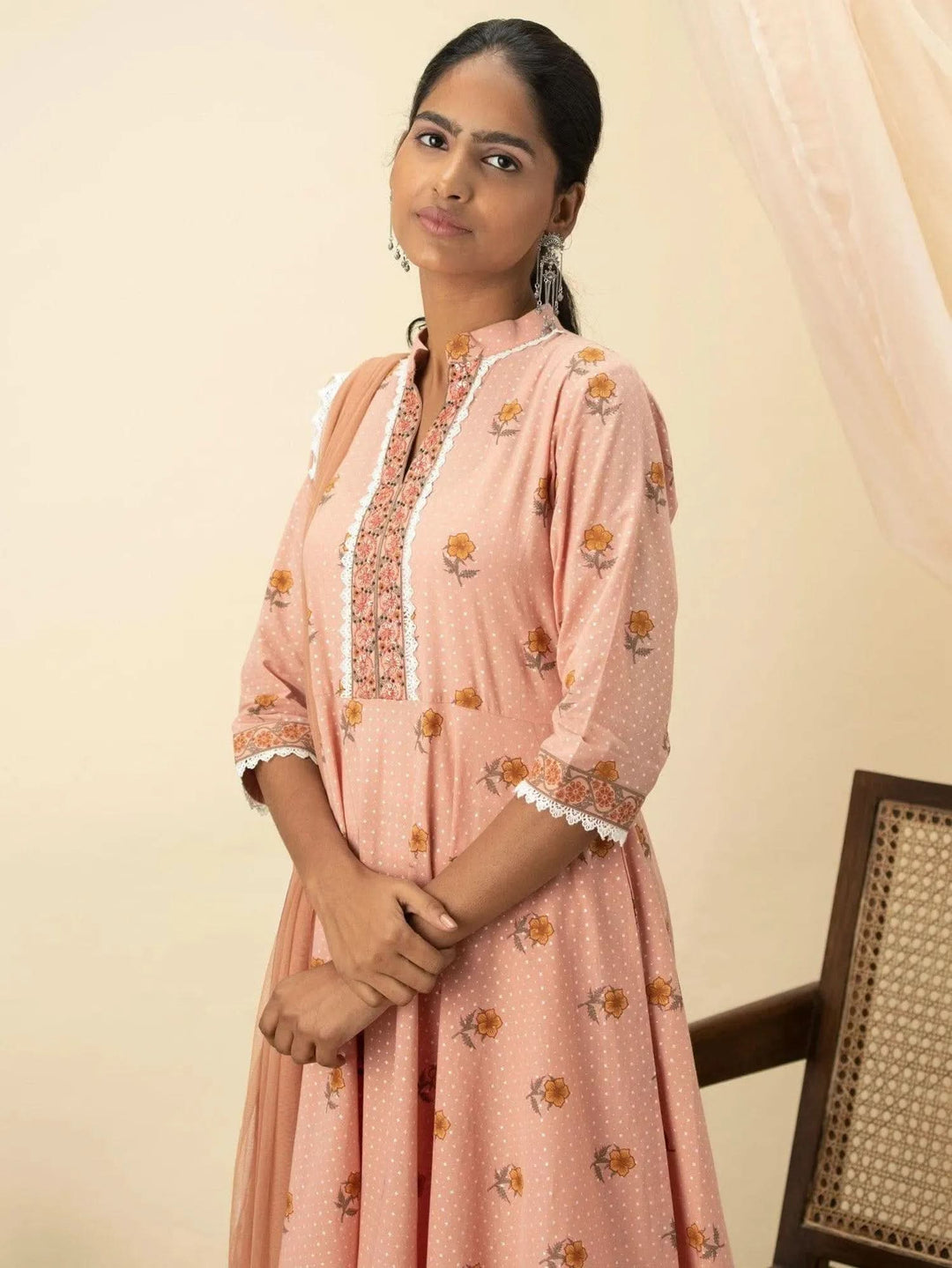Peach Printed Cotton Suit Set - Libas