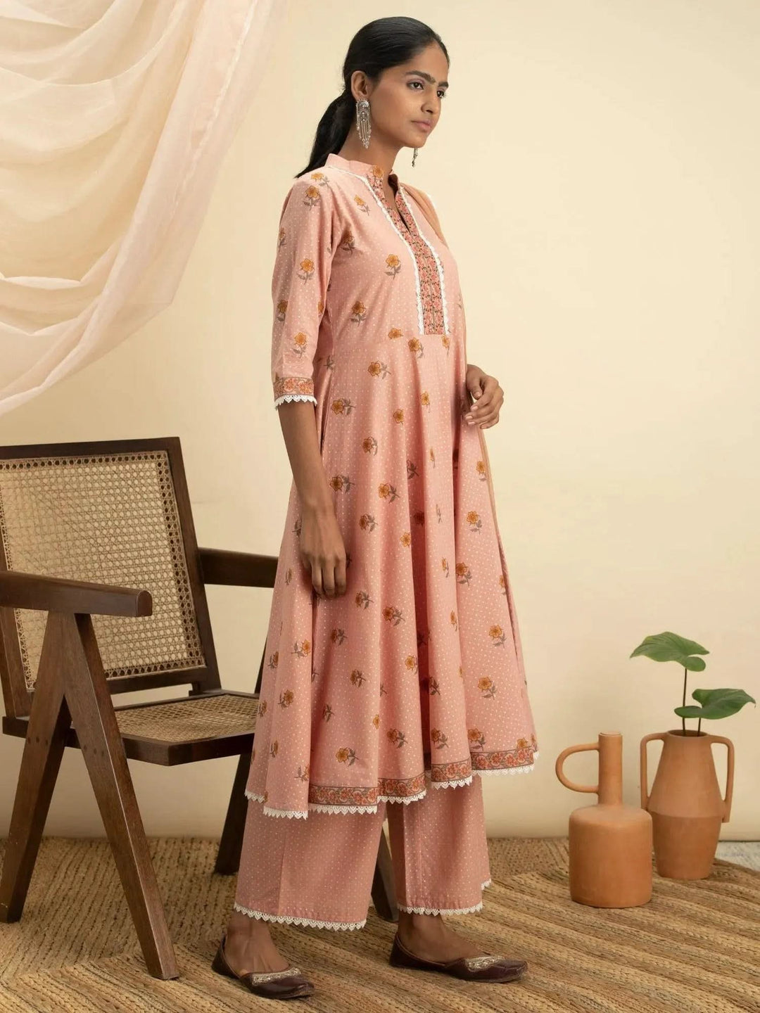 Peach Printed Cotton Suit Set - Libas