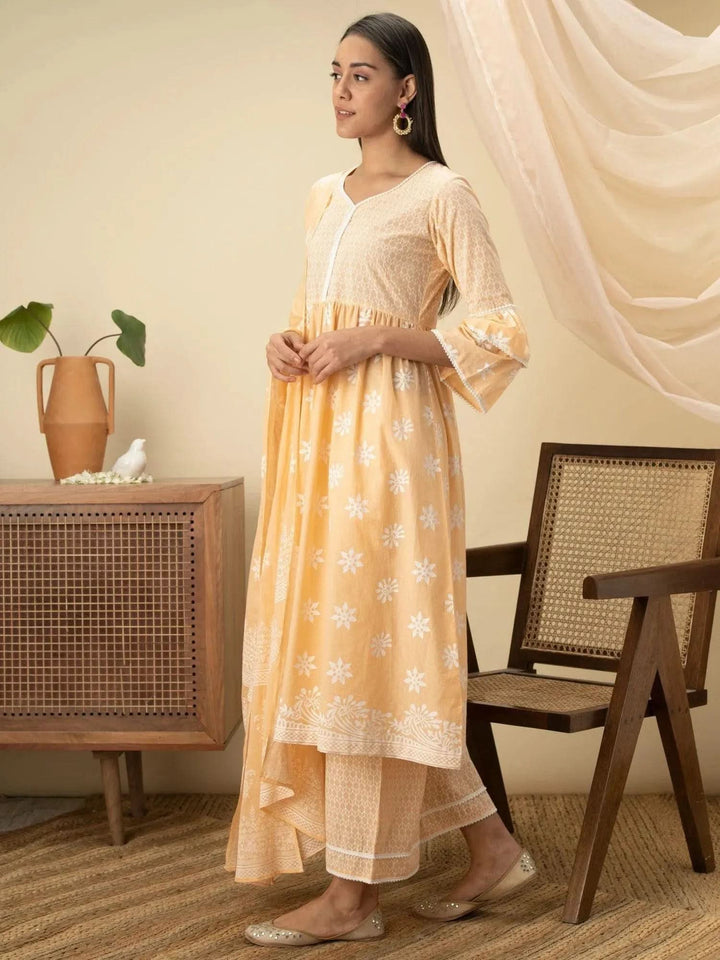 Peach Printed Cotton Suit Set - Libas
