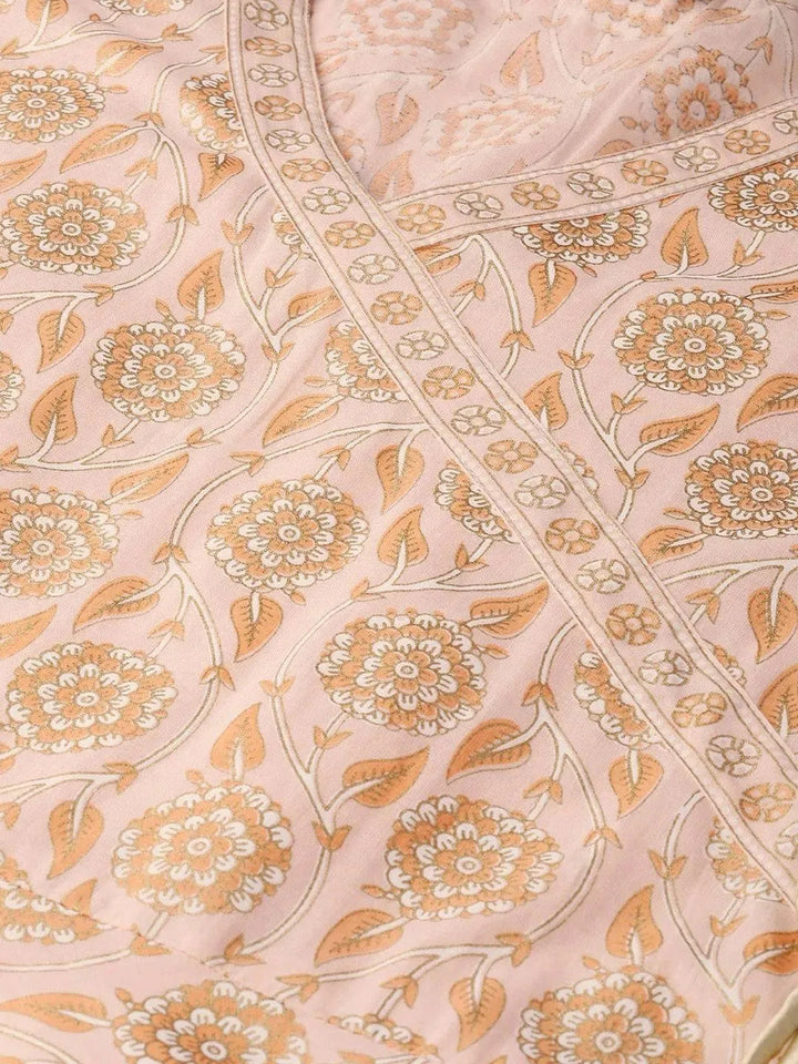 Peach Printed Cotton Dress - Libas