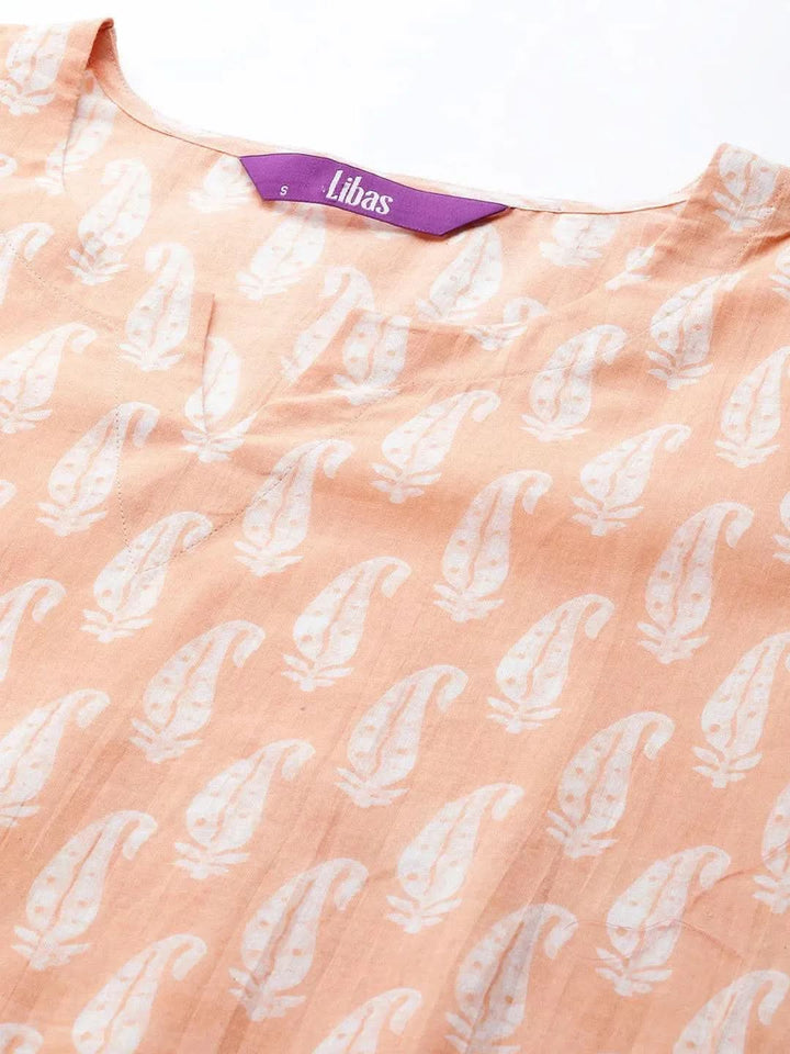Peach Printed Cotton Night Suit - Libas