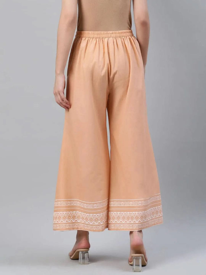 Peach Printed Cotton Palazzos - Libas