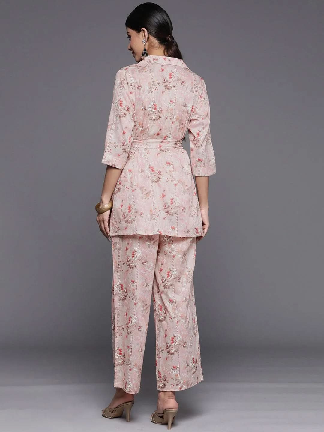 Peach Printed Cotton Shirt With Palazzos 
Peach Printed Cotton Shirt With Palazzos