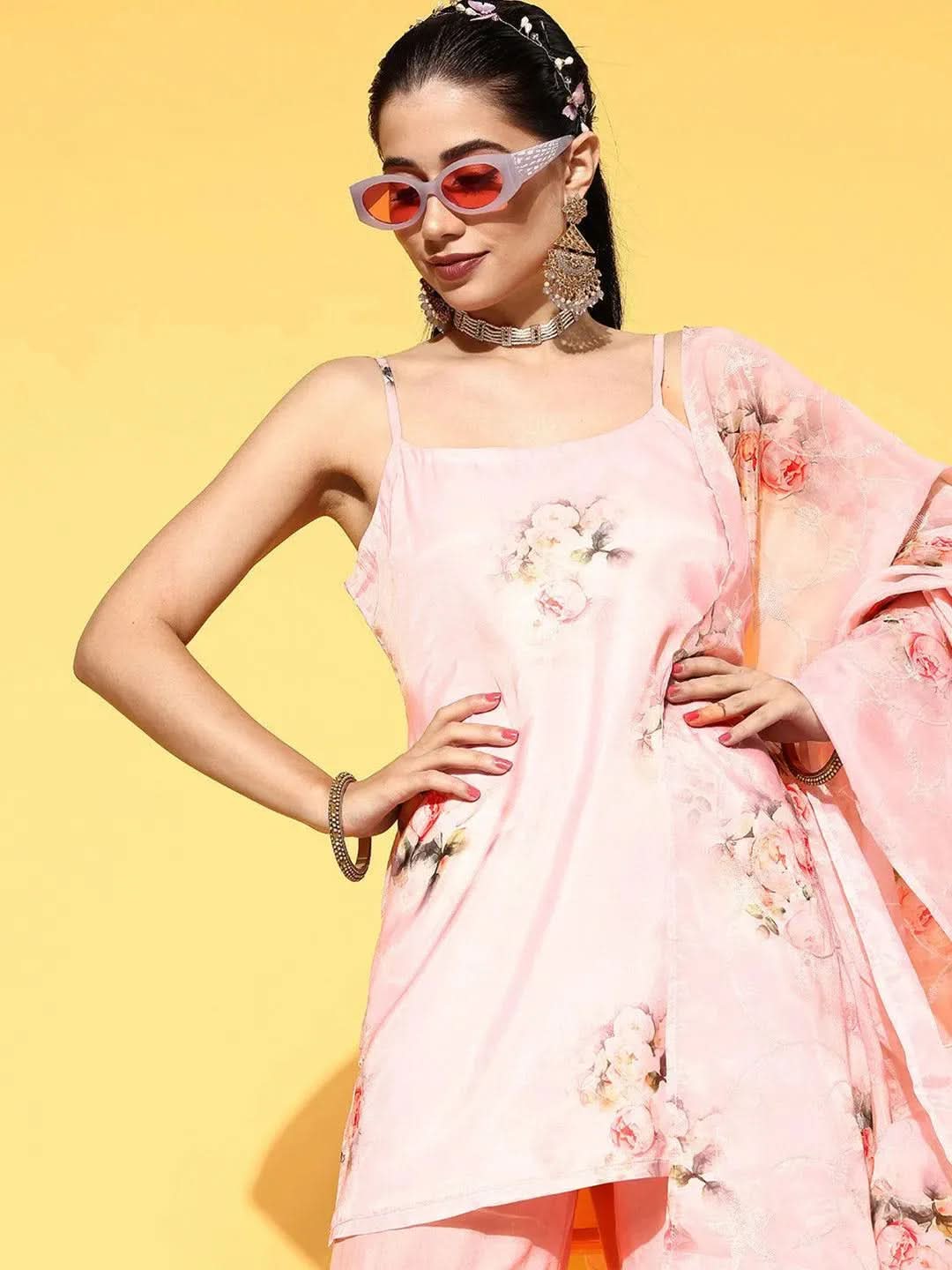 Peach Printed Organza Straight Sharara Suit Set With Dupatta
Peach Printed Organza Straight Sharara Suit Set With Dupatta