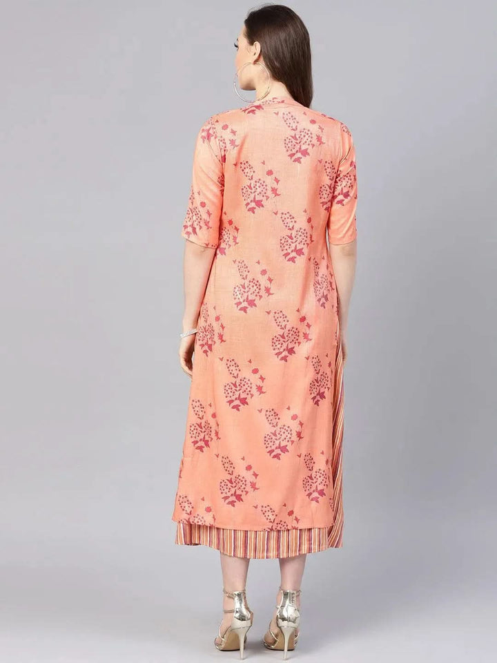 Peach Printed Rayon Dress With Jacket - Libas