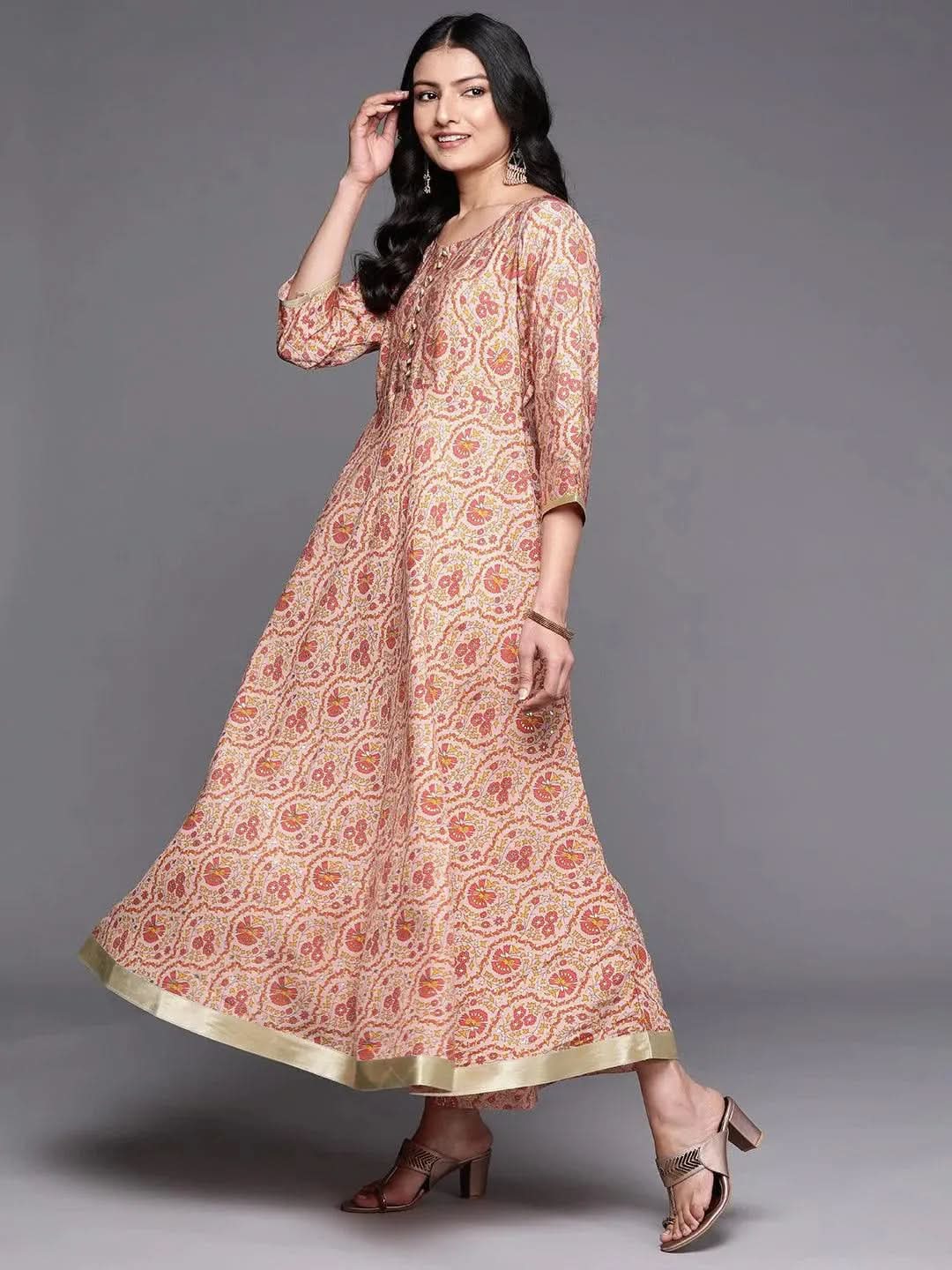 Peach Printed Silk Fit and Flare Dress
Peach Printed Silk Fit and Flare Dress