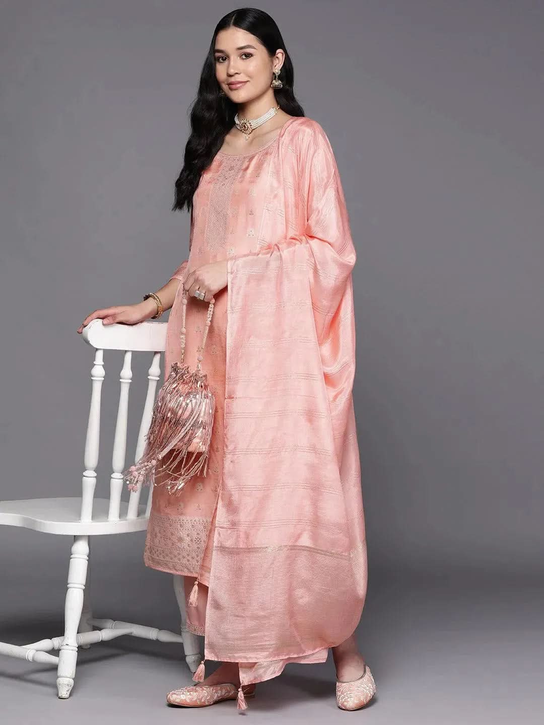Peach Self Design Silk Blend Straight Kurta With Trousers & Dupatta
Peach Self Design Silk Blend Straight Kurta With Trousers & Dupatta
