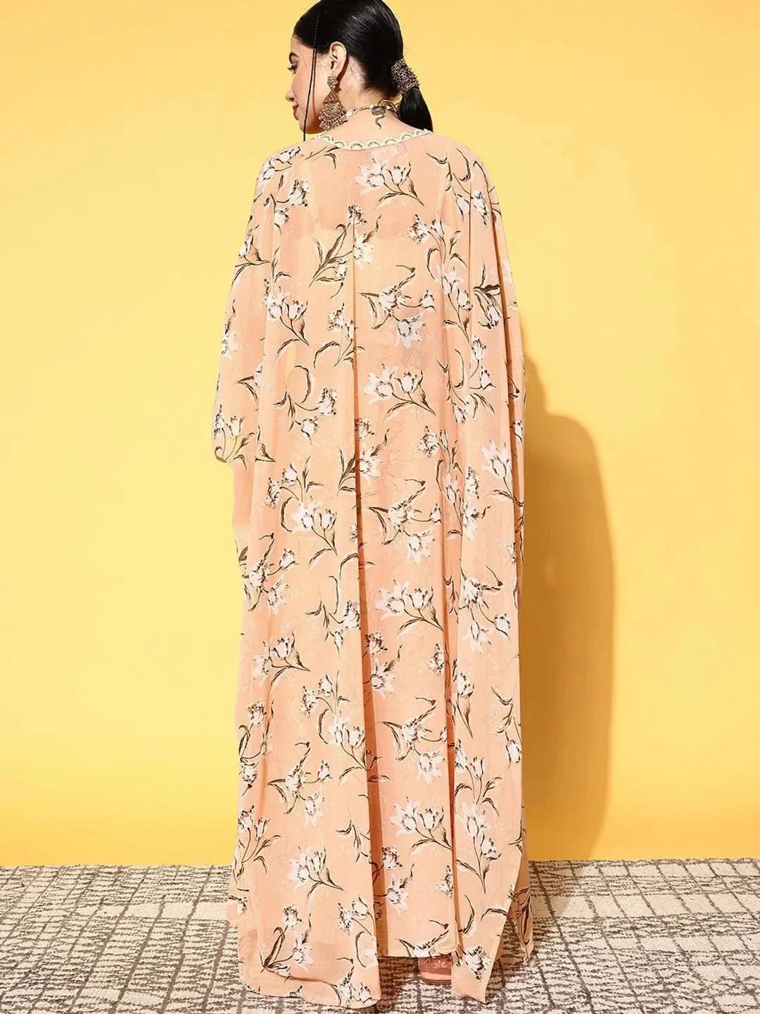 Peach Solid Georgette Co-Ords - Libas