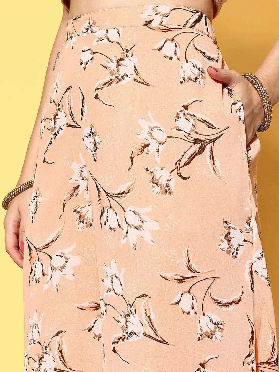 Peach Solid Georgette Co-Ords - Libas