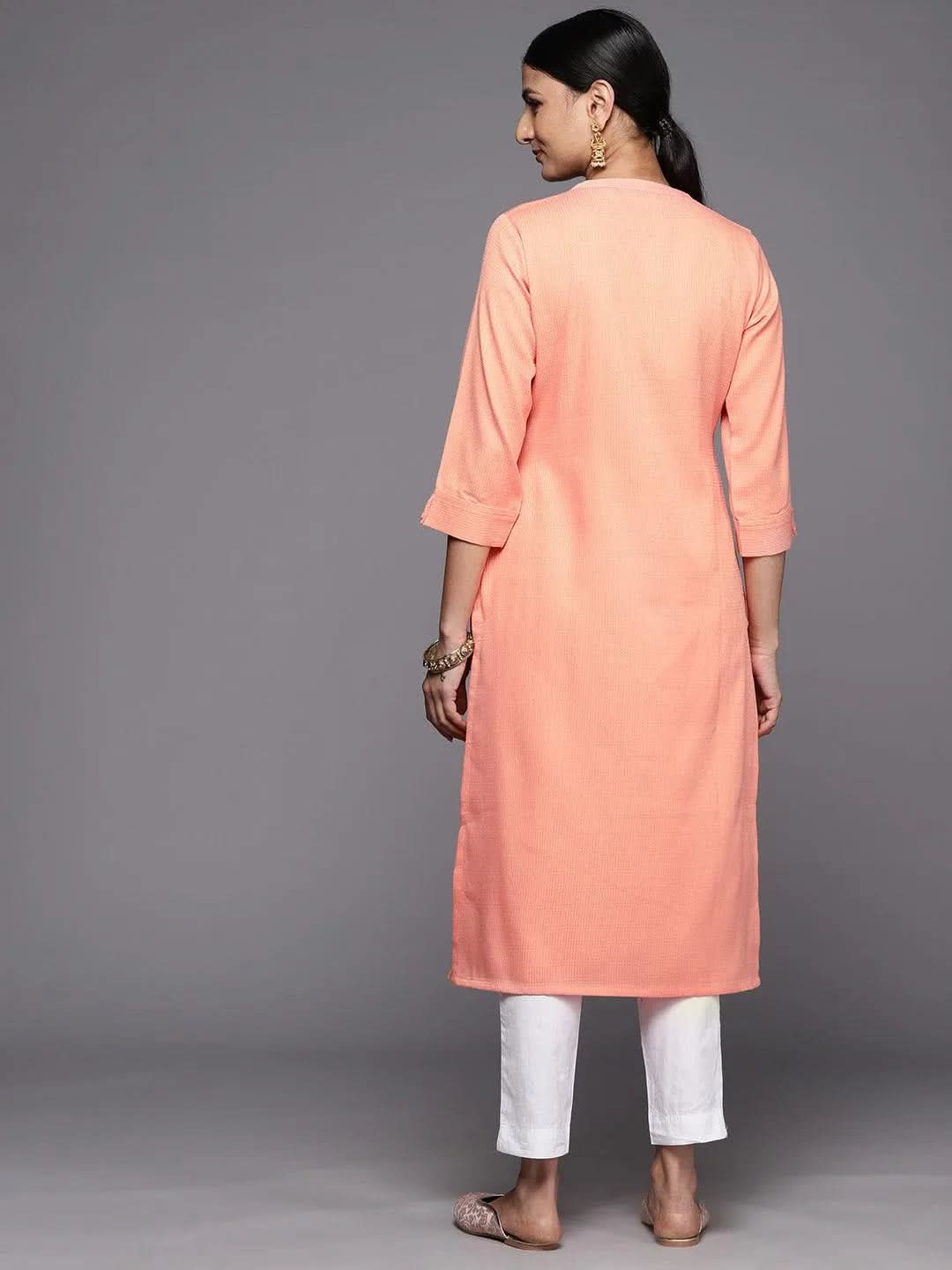 Peach Solid Rayon Straight Kurta - Libas