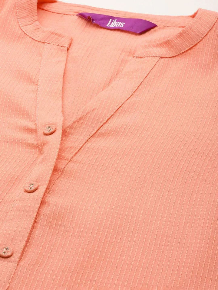 Peach Solid Rayon Straight Kurta - Libas