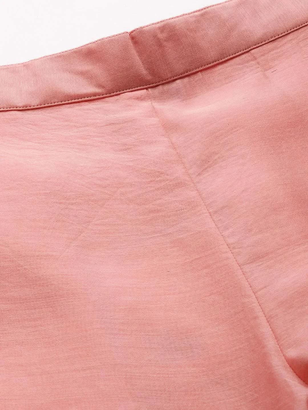 Peach Solid Silk Trousers - Libas