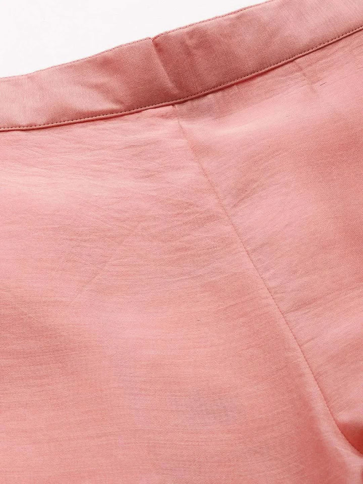 Peach Solid Silk Trousers - Libas