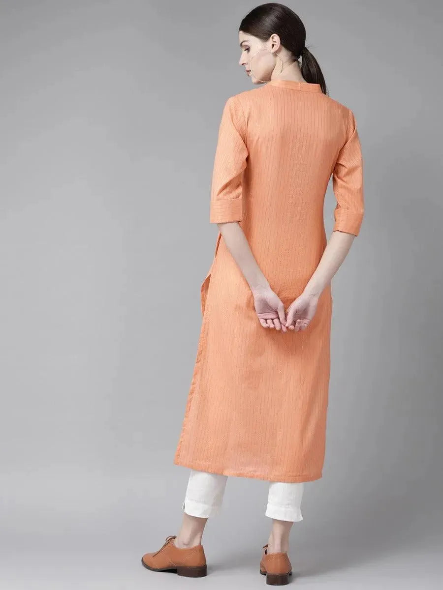 Peach Striped Cotton Kurta - Libas