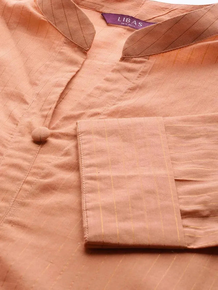 Peach Striped Cotton Kurta - Libas